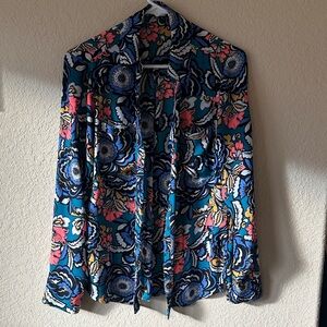 Express Portofino Floral Blouse - Blue and Pink